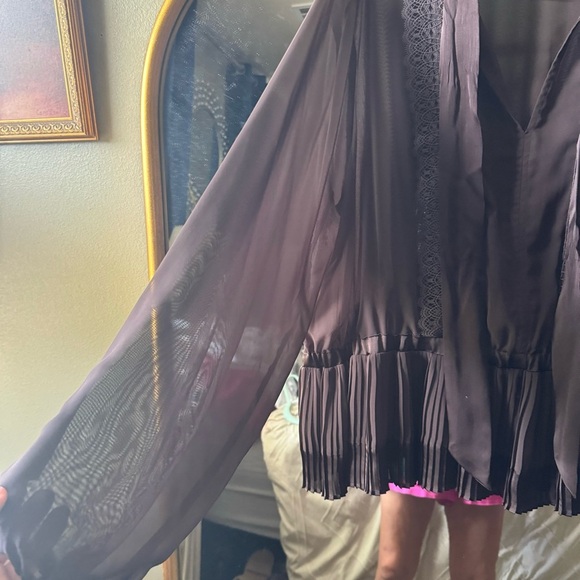 Sheer brown tie neck blouse size 2x - Picture 5 of 8